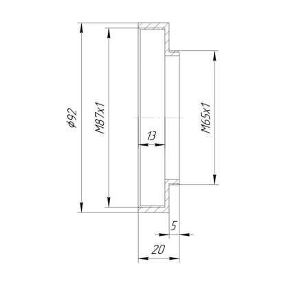 M87x1 female to M65x1 male thread adapter