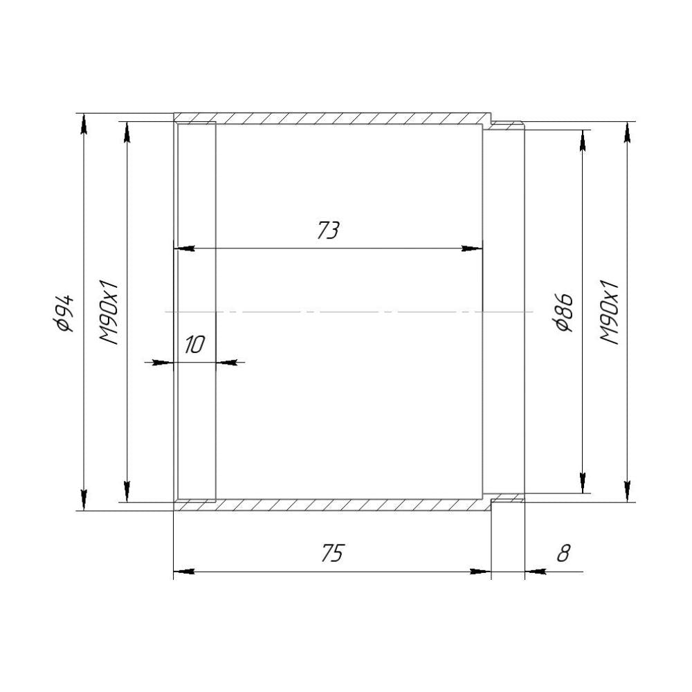 M90x1 female to M90x1 male thread adapter (75mm long extender)