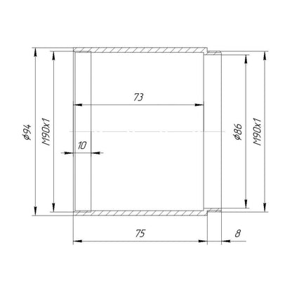 M90x1 female to M90x1 male thread adapter (75mm long extender)