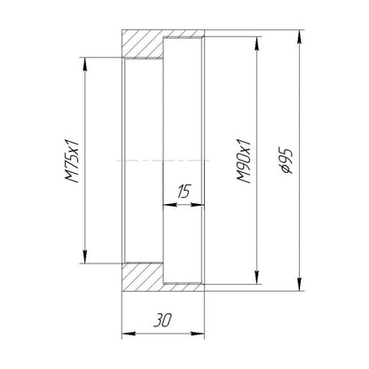 M90x1 female to M75x1 female thread adapter