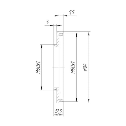 M90x1 male to M60x1 male thread adapter for Lunt