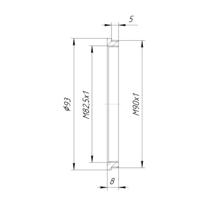 M90x1 male to M82.5x1 female thread adapter