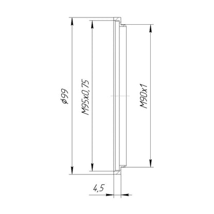 M90x1 male to M95x0.75 female thread adapter (90mm to 95mm Step-Up Ring)