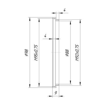 M92x0.75 male to M95x0.75 female thread adapter