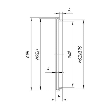 M92x0.75 male to M95x1 female thread adapter