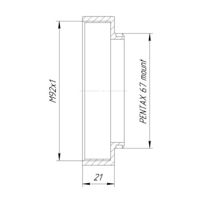 M92x1 female thread to Pentax 67 camera mount adapter
