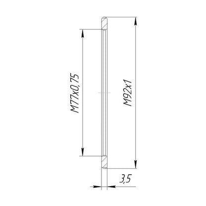 M92x1 male to M77x0.75 female thread adapter, flangeless