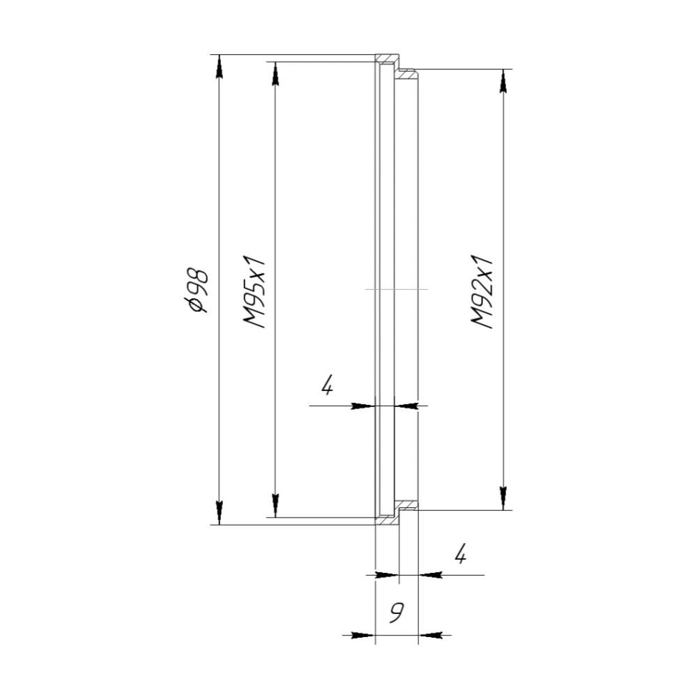 M92x1 male to M95x1 female thread adapter (92mm to 95mm step-up ring)