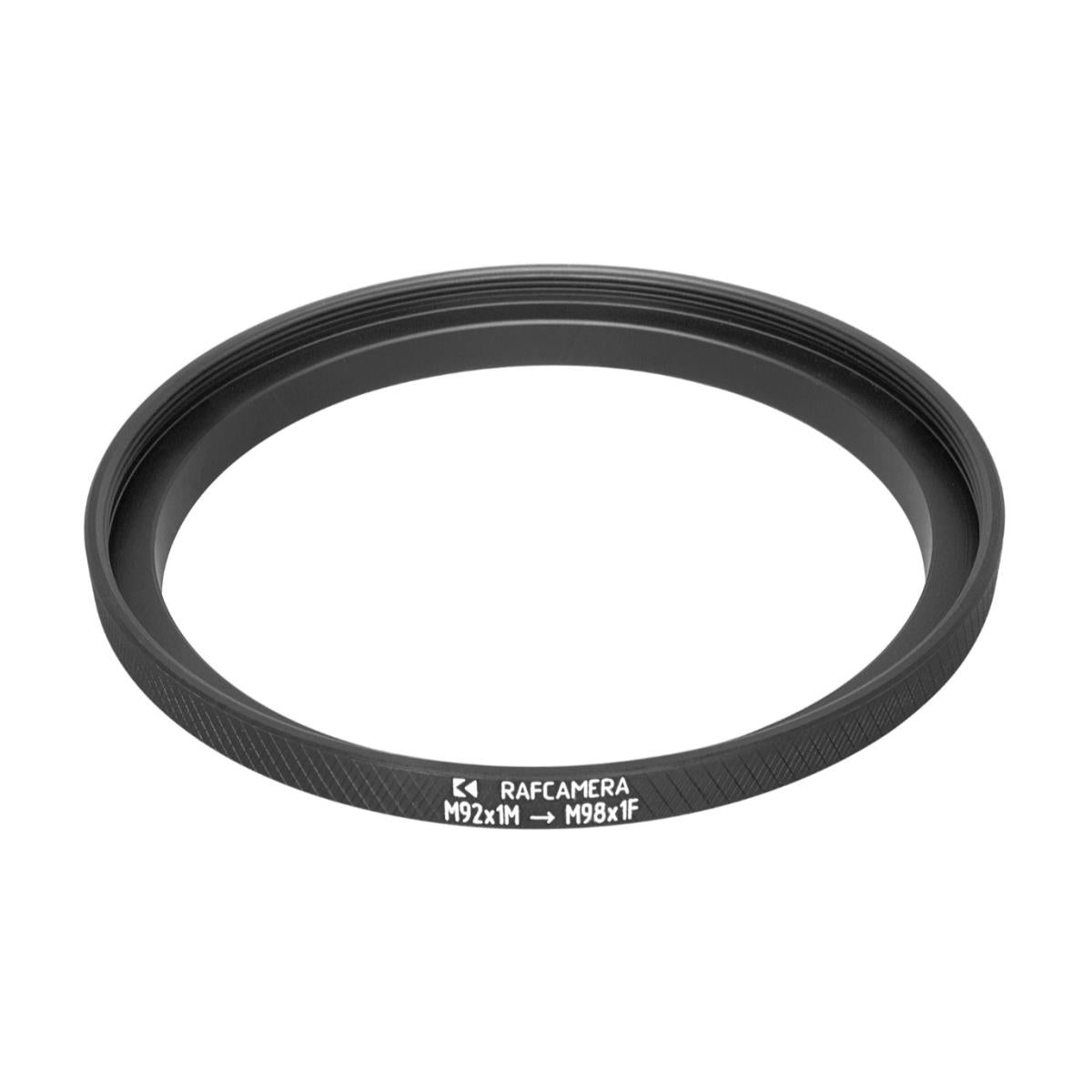 M92x1 male to M98x1 female thread adapter (92mm to 98mm step-up ring)