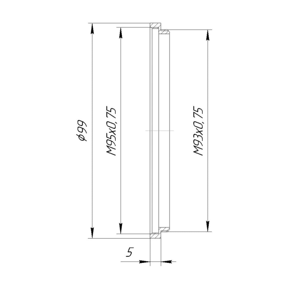 M93x0.75 male to M95x0.75 female thread adapter (93mm to 95mm step-up ring)
