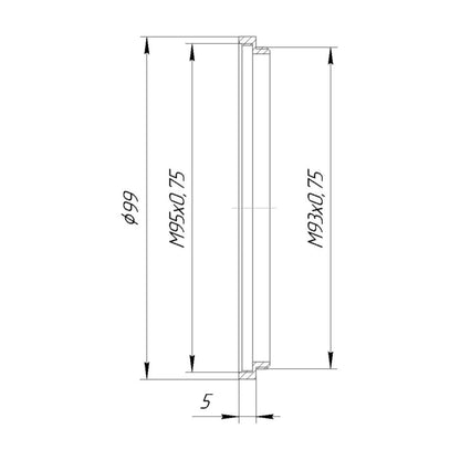 M93x0.75 male to M95x0.75 female thread adapter (93mm to 95mm step-up ring)