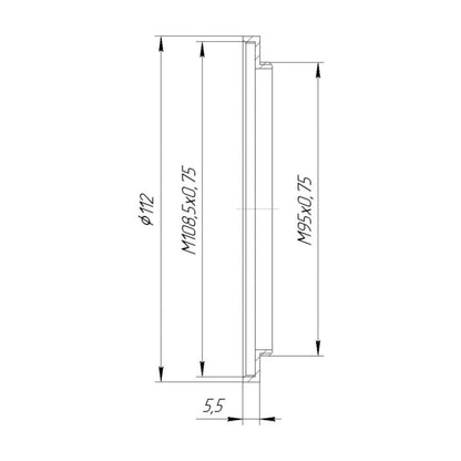 M95x0.75 male to M108.5x0.75 female thread adapter (step-up ring) for Angenieux 25-250mm lens (10x25 T2)