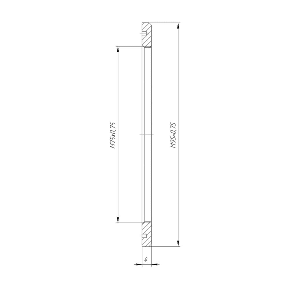 M95x0.75 male to M75x0.75 female thread adapter, flangeless