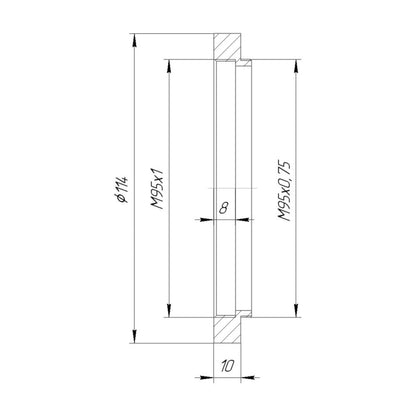 M95x0.75 male to M95x1 female thread adapter with 114mm outer diameter