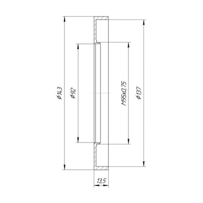 M95x0.75 male thread to 143mm outer diameter adapter (rear projecting)