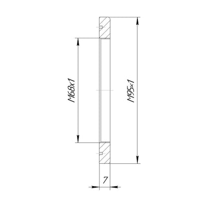 M95x1 male to M68x1 female thread adapter, flangeless