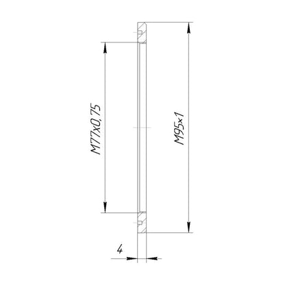 M95x1 male to M77x0.75 female adapter (95mm to 77mm step-down ring)