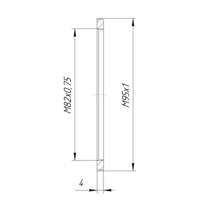 M95x1 male to M82x0.75 female thread adapter, flangeless