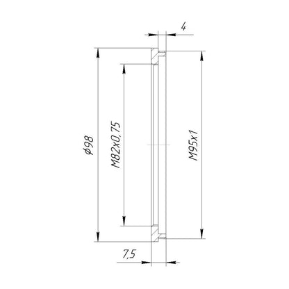 M95x1 male to M82x0.75 female thread adapter (95mm to 82mm step-down ring)
