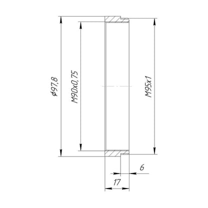 M95x1 male to M90x0.75 female thread adapter