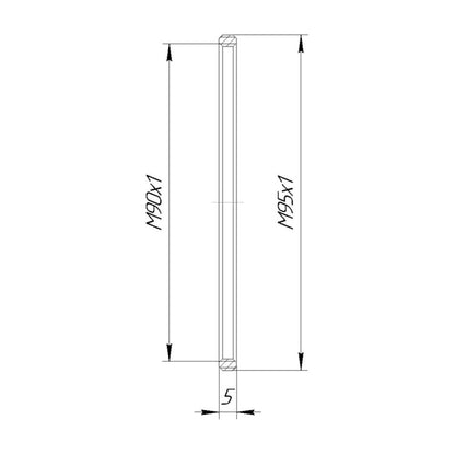 M95x1 male to M90x1 female thread adapter, flangeless
