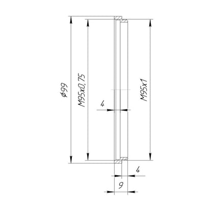 M95x1 male to M95x0.75 female thread adapter (step-down ring)