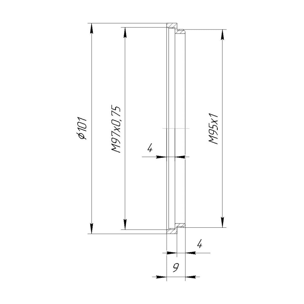 M95x1 male to M97x0.75 female thread adapter (95mm to 97mm step-up ring)