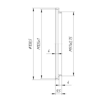 M97x0.75 male to M105x1 female thread adapter (97mm to 105mm step-up ring)