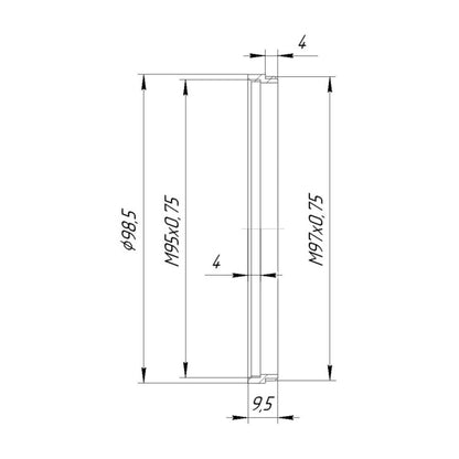 M97x0.75 male to M95x0.75 female thread adapter (step ring)