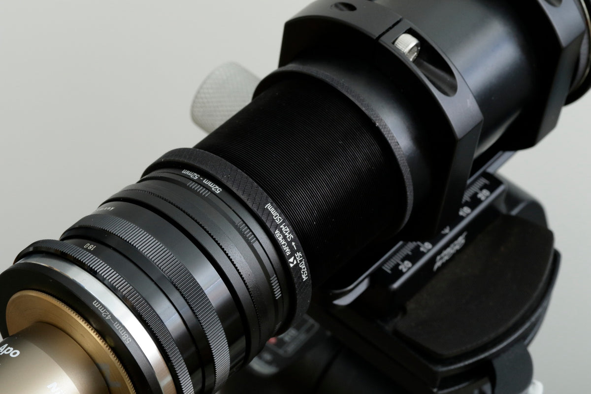 50mm M52x0.75 female - SM2 male thread extender (variable tube) with stop ring
