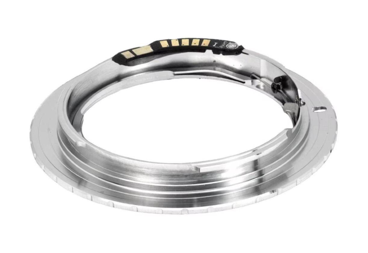 Nikon F lens to Canon EF camera mount adapter with chip