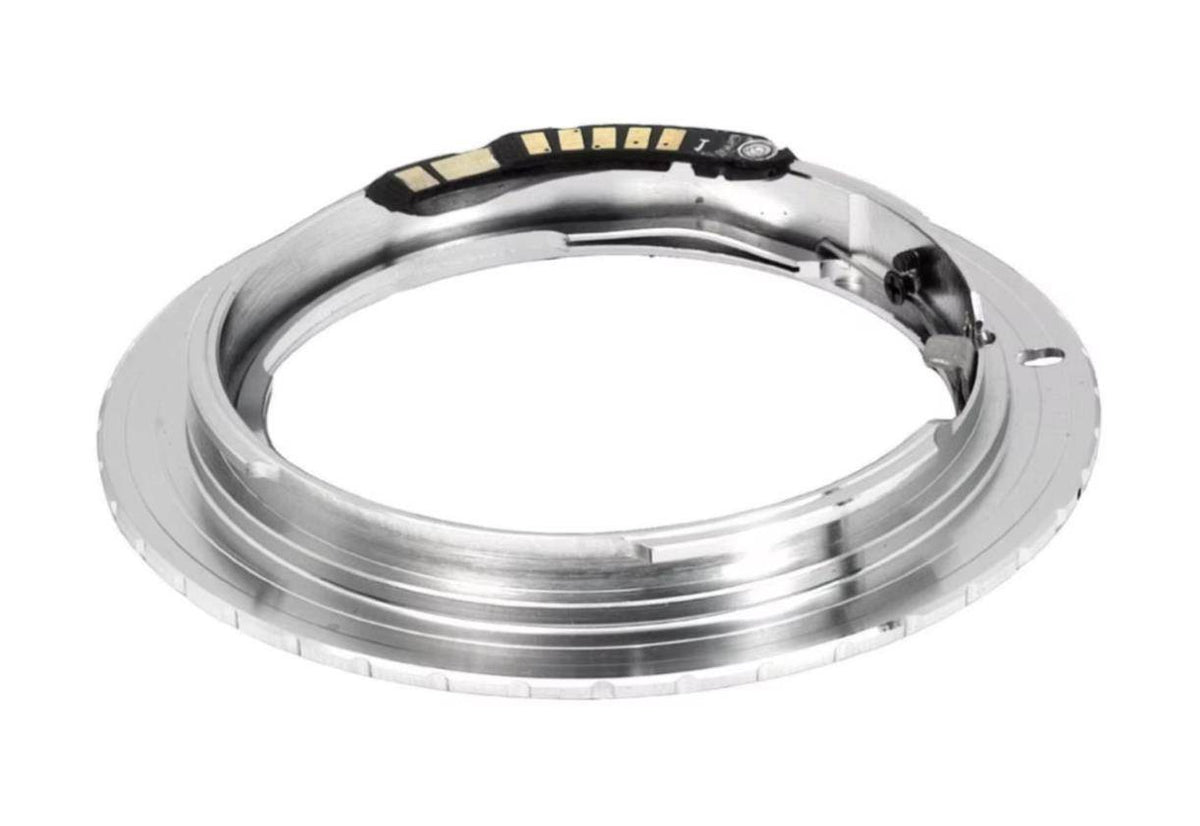 Nikon F lens to Canon EF camera mount adapter with chip