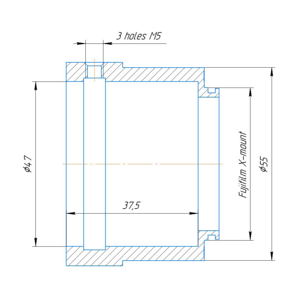 OCT-18 lens to Fujifilm X-mount (FX) camera mount adapter, simplified
