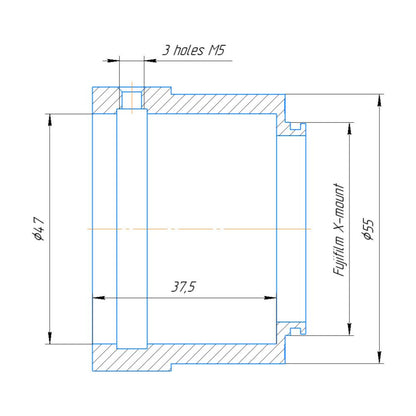 OCT-18 lens to Fujifilm X-mount (FX) camera mount adapter, simplified