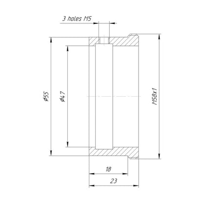 OCT-18 lens to M58x1 male thread adapter for helicoids