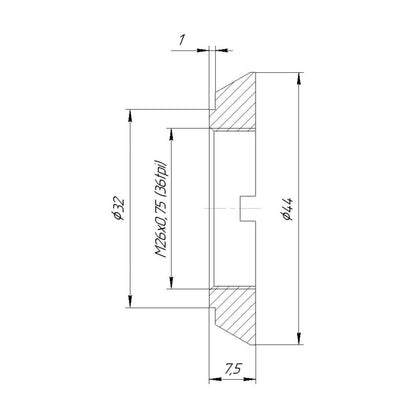 44mm dovetail (Optiphot) to M26x0.75 female thread adapter