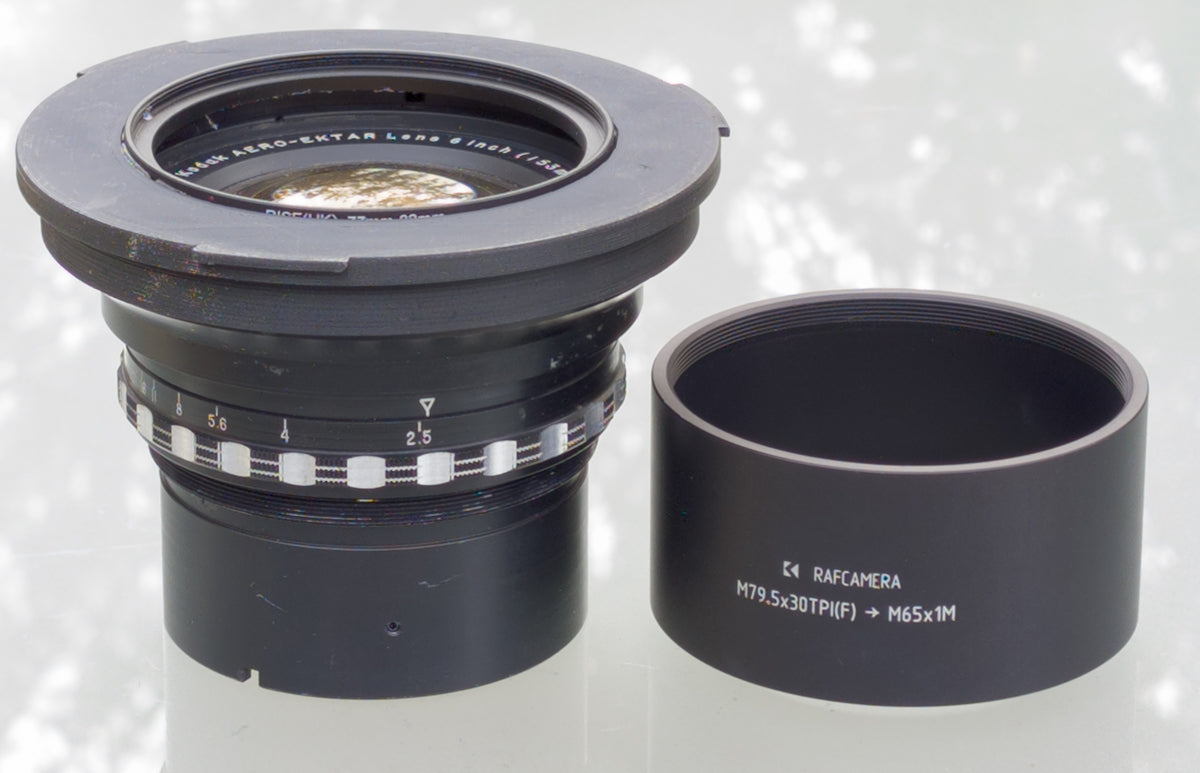 M79.5x30tpi female to M65x1 male thread adapter for Kodak Aero Ektar 2.5/153mm