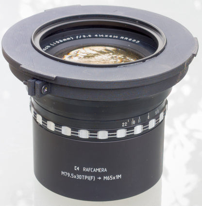 M79.5x30tpi female to M65x1 male thread adapter for Kodak Aero Ektar 2.5/153mm