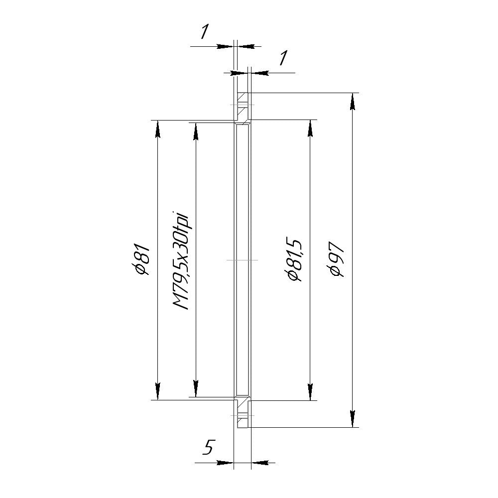 Retaining ring with M79.5x30tpi female thread for Alphax #5 shutter