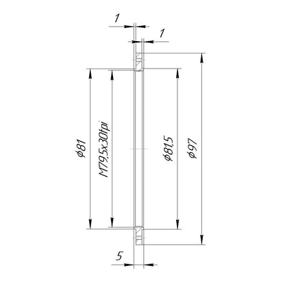 Retaining ring with M79.5x30tpi female thread for Alphax #5 shutter