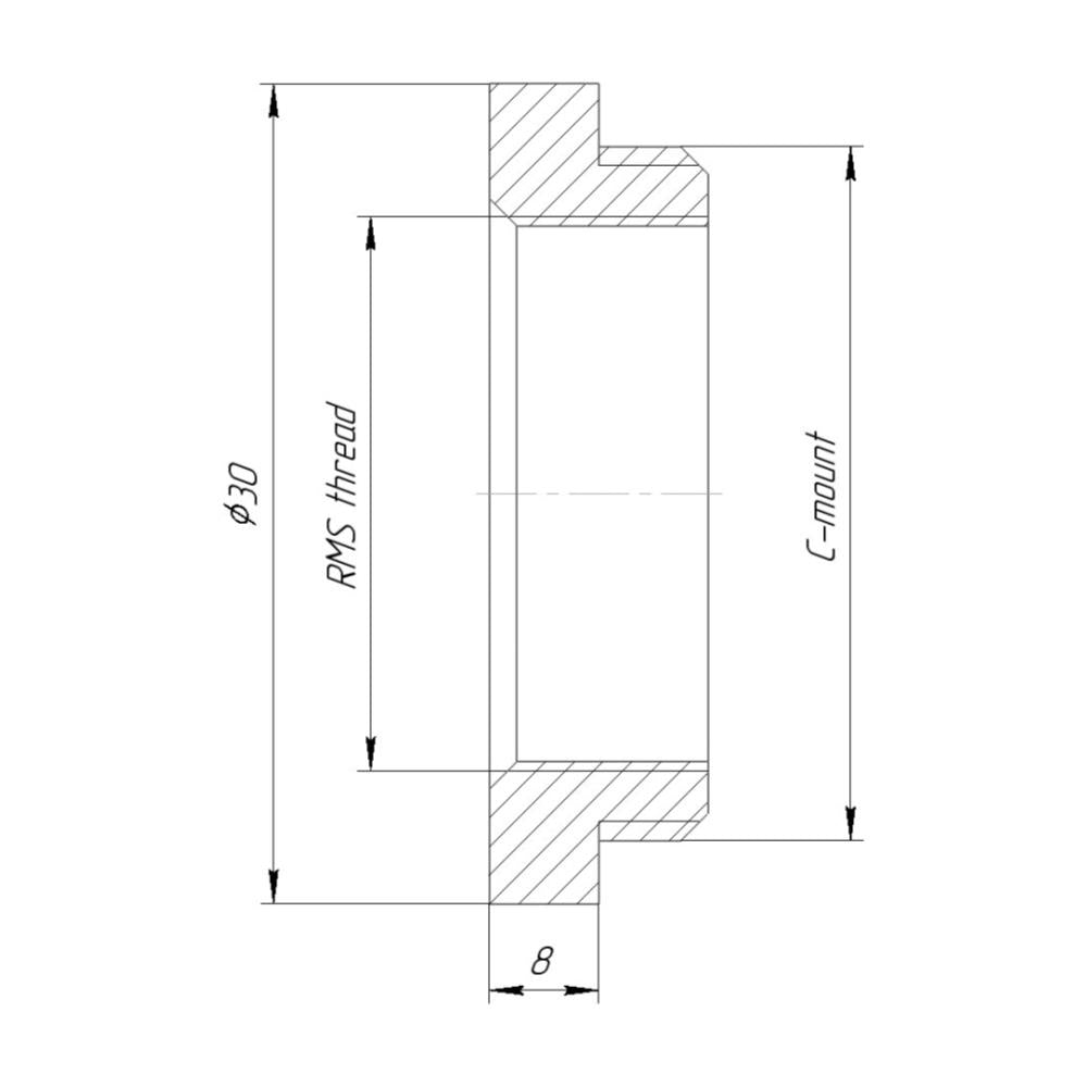 RMS female to C-mount male thread adapter, 4mm, black