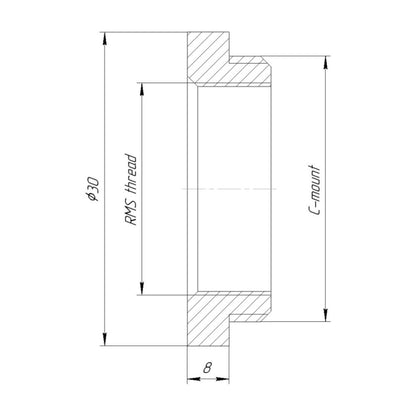 RMS female to C-mount male thread adapter, 4mm, black