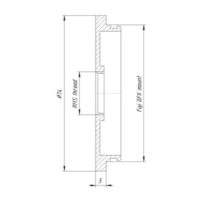 RMS female thread to Fujifilm GFX camera mount adapter
