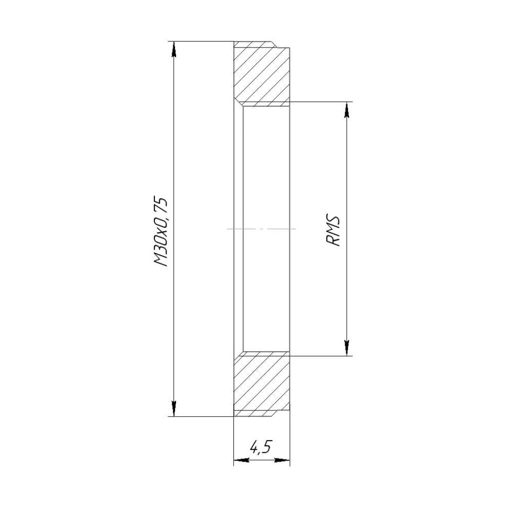 M30x0.75 male to RMS female thread adapter, flangeless, black