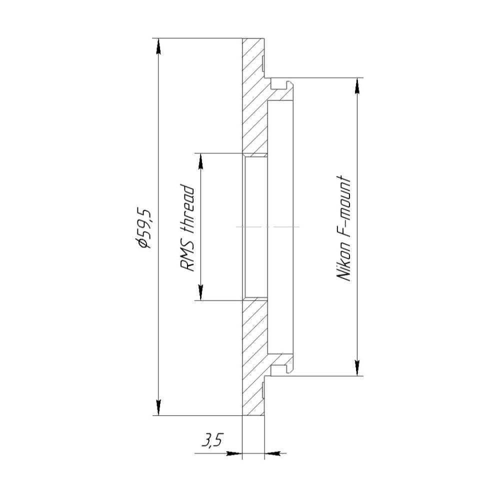 RMS female thread to Nikon F camera mount adapter