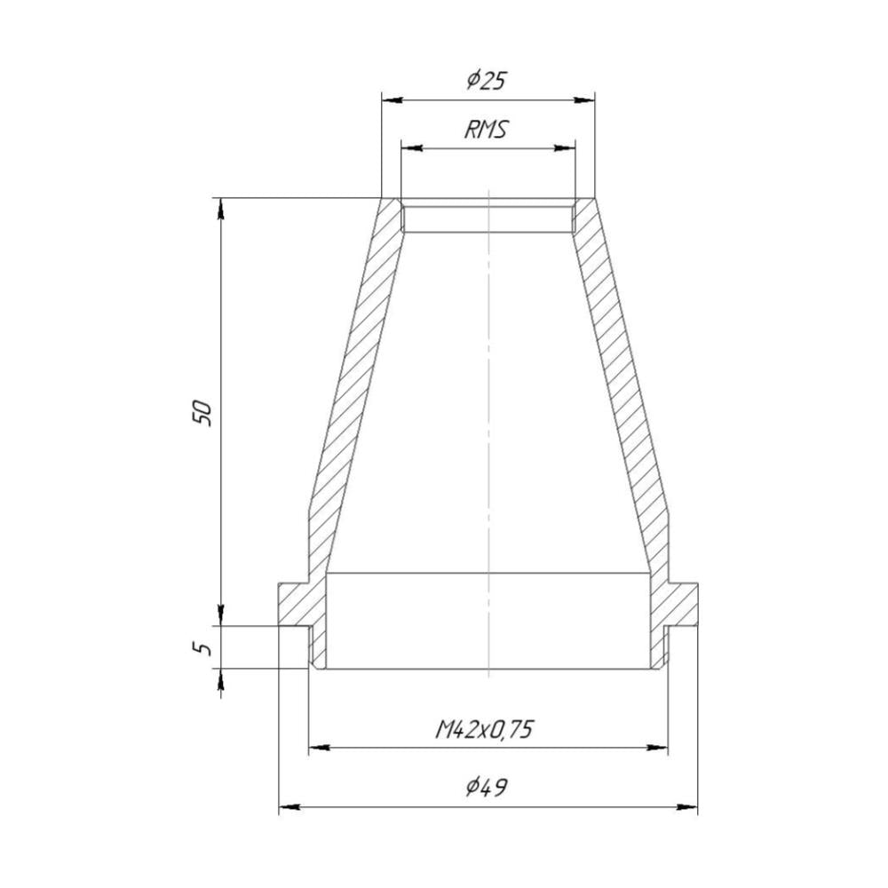 RMS female to T2 male thread adapter, cone