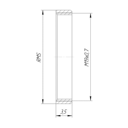 RMS male to M19x0.75 female thread adapter, flangeless, black