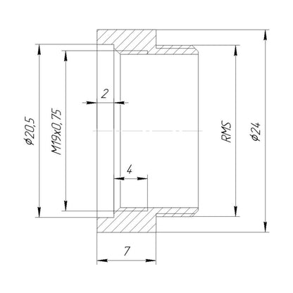 RMS male to M19x0.75 female thread adapter, bronze