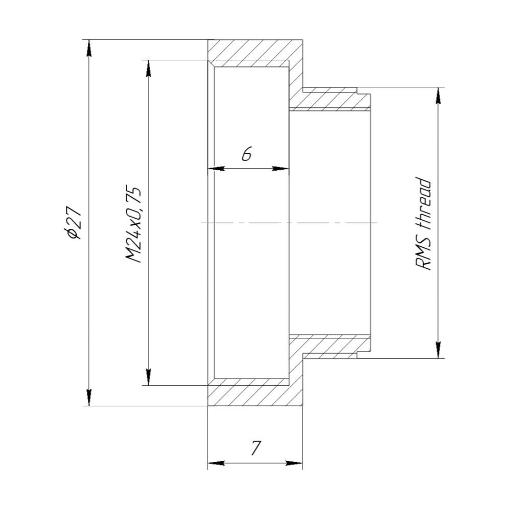 RMS male to M24x0.75 female thread adapter, bronze