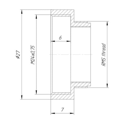 RMS male to M24x0.75 female thread adapter, black